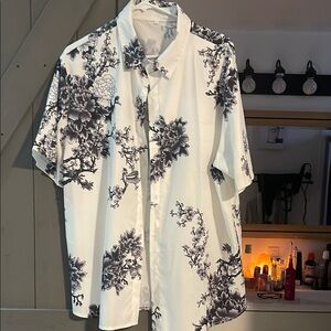 Monochrome Floral Men's Button Down Shirt